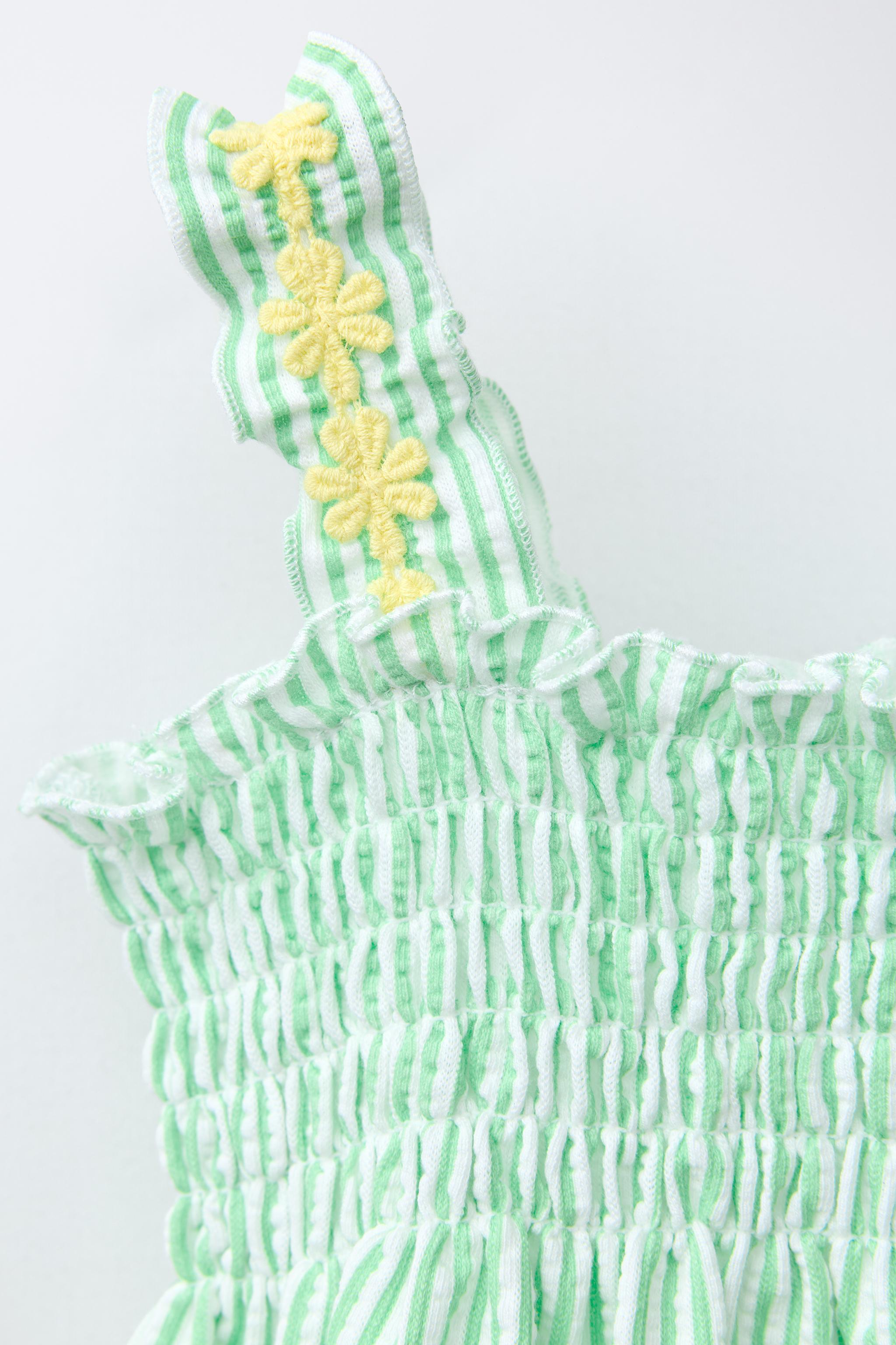 EMBROIDERED FLORAL STRIPED DRESS